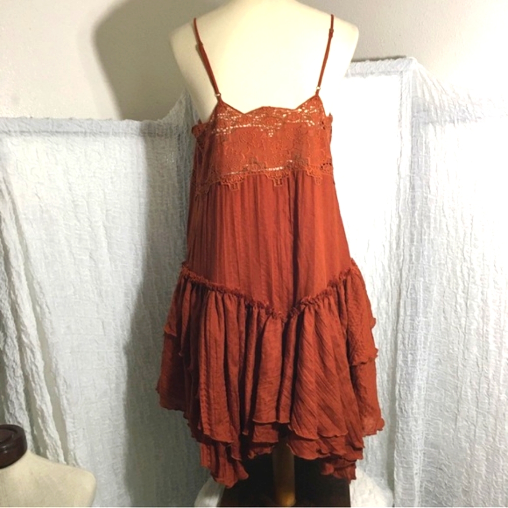 Free People Rust Orange Lace Tiered Slip Dress - Picture 5 of 13
